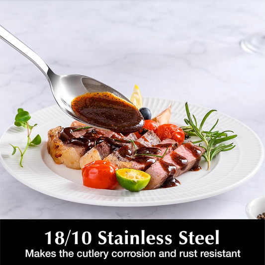 KINGSTONE Large Hostess Serving Utensils 4 Piece Set, 18/10 Stainless Steel Heavy Duty 9.84inch Spoons for Buffet, Wedding, Party, Catering, Dishwasher Safe