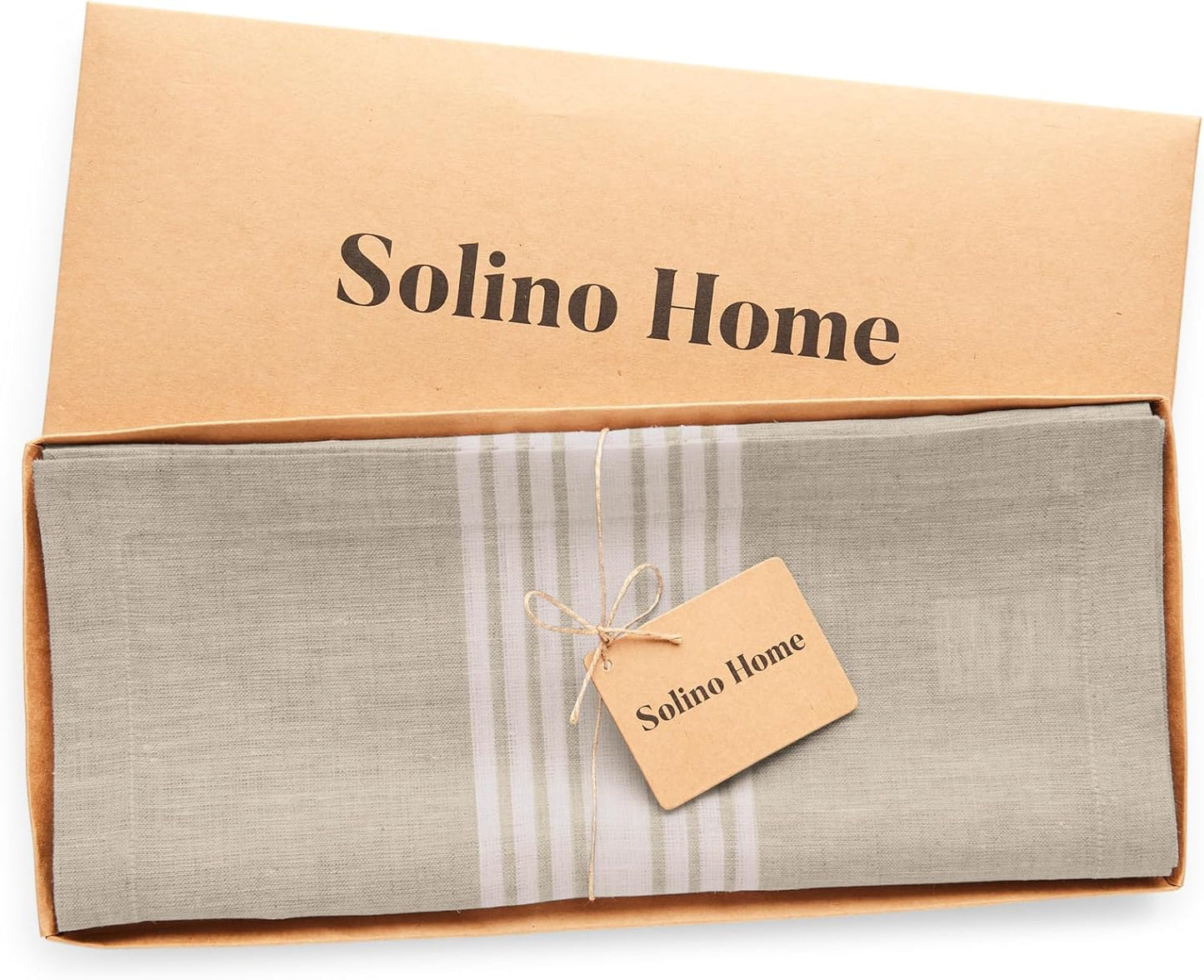 Solino Home Linen Table Runner 144 Inches Long - 100% Pure Linen White and Natural Farmhouse Table Runner 14 x 144 Inch for Dining, Thanksgiving