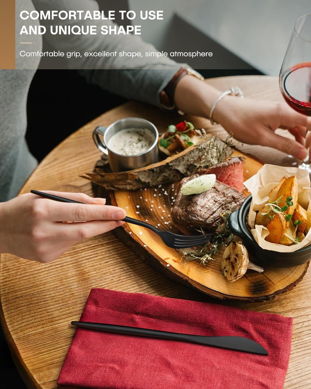 40-Piece Black Silverware Set for 8 Stainless Steel Flatware Set with Knives Forks and Spoons Utensil set, Satin Finish Tableware Cutlery Set, Dishwasher Safe