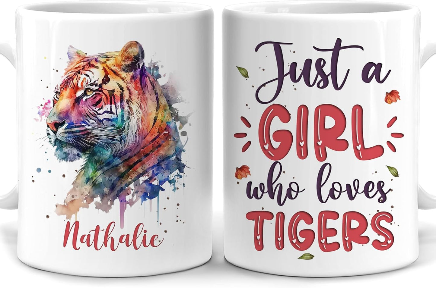 Hyturtle Personalized Gifts Tiger Lover - Just A Girl Who Loves Tigers Custom Name Ceramic Coffee Mug Cup 11oz - Idea Cute Animal Lover Gifts For Women, Girl Daughter On Birthday, Christmas