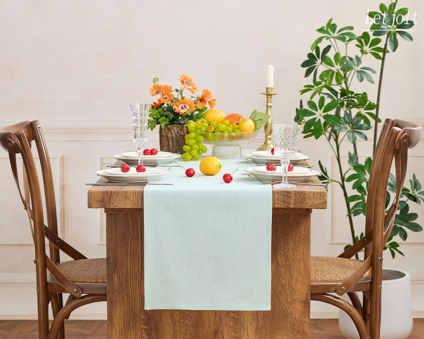 Letjolt Mint Green Table Runner 72 Inches Rustic Farmhouse Table Runner Cotton Runner Plain Table Decor