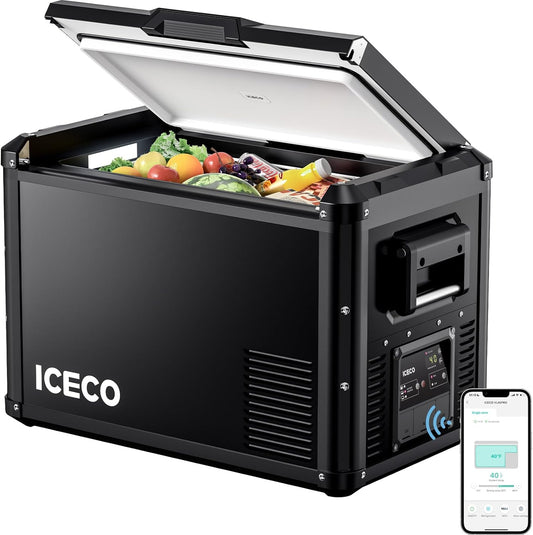 ICECO VL45 ProS Portable Refrigerator, Multi-directional Lid, Dual USB & DC 12/24V, AC 110-240V, 45L Steel Compact Refrigerator Powered by SECOP, 0℉ to 50℉, Home & Car Use [Upgrade, 47 Quarts]