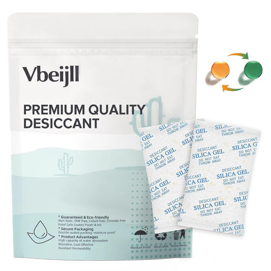 5 Gram (50 Pack) Color-Indicating Silica Gel Packets, Premium Food Grade Desiccant - Rechargeable Moisture Absorbers for Food Storage, Electronics, 3D Filament & Safes