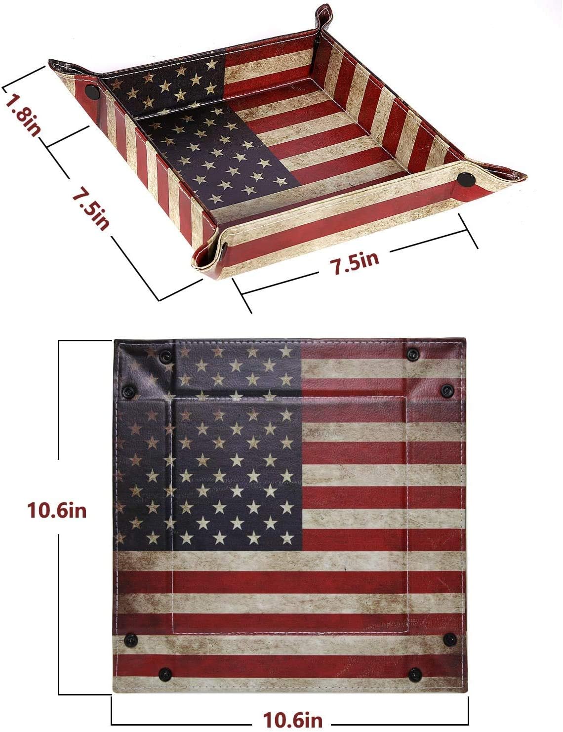 siduater Valet Tray Desktop Storage Organizer, Vegan Leather Catchall Bedside Vanity Tray Nightstand Caddy Holder for Remote Controller, Watch, Keys, Phone, Wallet, Sunglasses, Jewelry - Flag