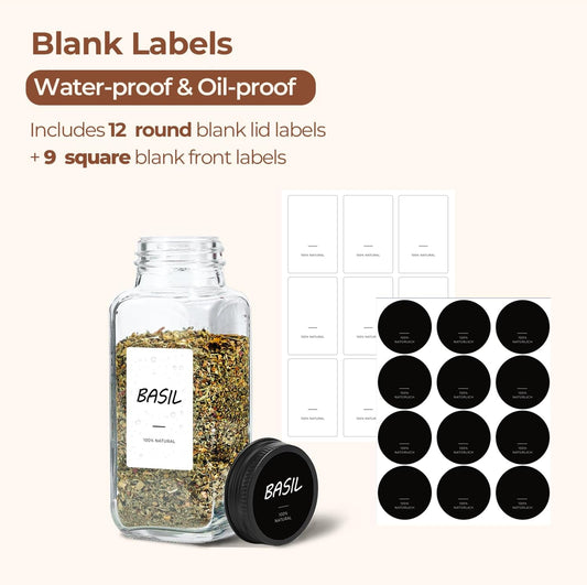 ComSaf Large Spice Jars, 6Pcs 8 oz glass spice bottle with lids, Empty Spice Containers and Square Spice Bottles, Trial Set & Supplement Set for Kitchen and Seasoning