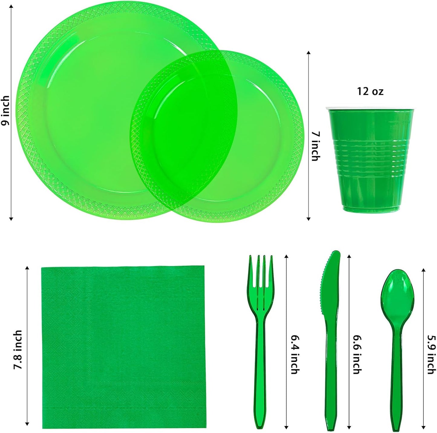 WELLIFE 210Pcs Green Plastic Plates,Clear and Green Plastic Dinnerware Set,Party Supplies Including Clear Plates, 12OZ Cups, plastic Cutlery and Paper Napkins Serve 30 Guests