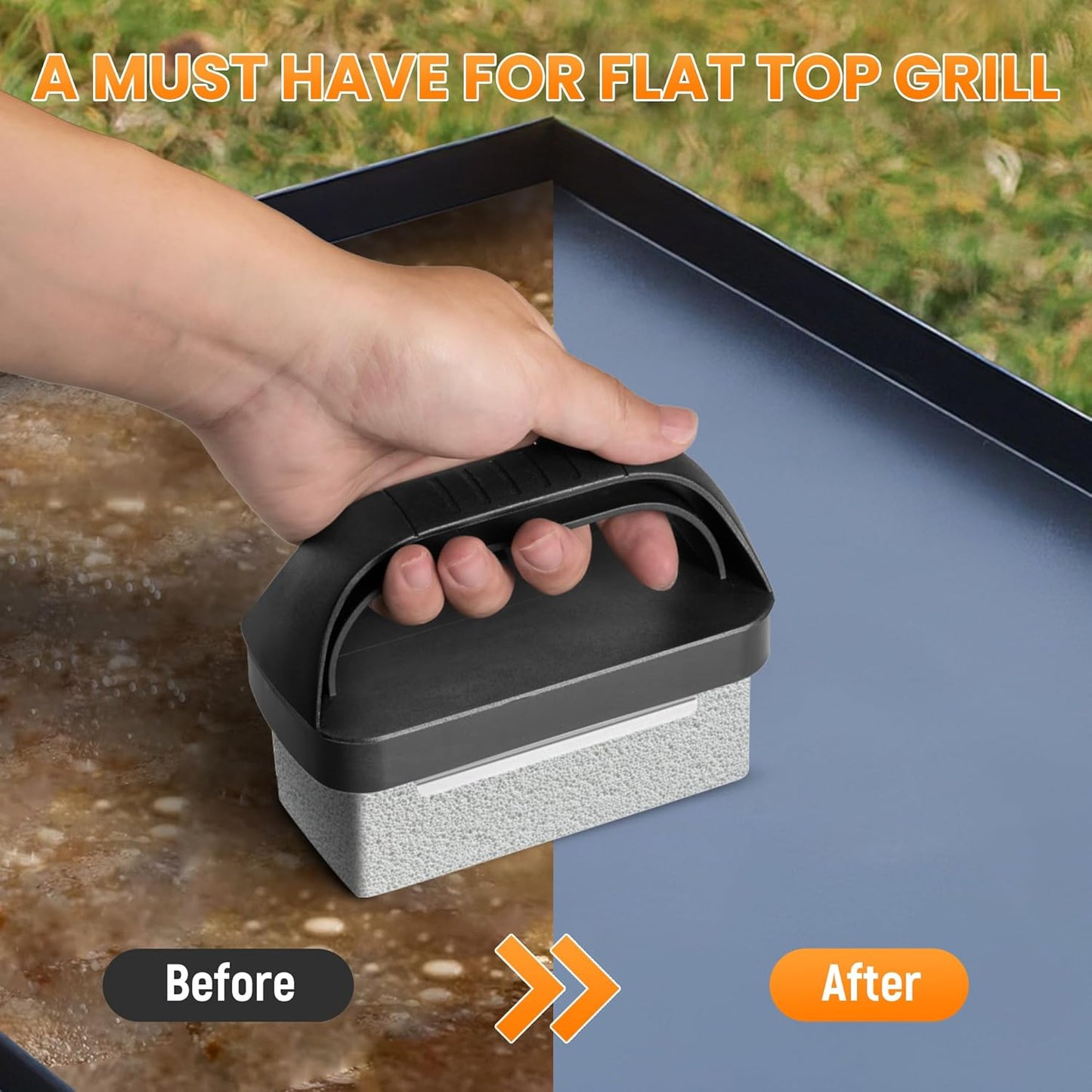 Grill Brick for Cleaning Flat Top, Heavy Duty Grill Stone Cleaning Block with Handle & Scraper, Griddle Cleaner, Pumice Stone for Removing Stubborn Grease, Rust (5 PCS)