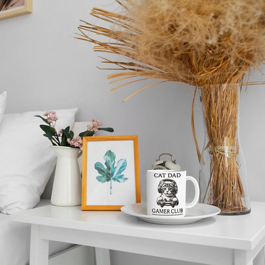 Funny Cat Dad Gamer Club Mug, Cute Kitten Ceramic Coffee Cup, Cats Dad Gift, Cats Lover Gifts for Men, Gifts for Video Game Lovers Men, Funny Gaming Cat Coffee Tea Mugs 11 oz