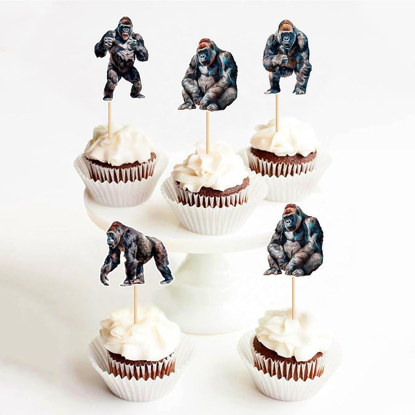 24 Pcs Gorilla Cupcake Toppers Gorilla Theme Party Birthday Cake Decorations, Party Supplies Decorations Baby Shower Cake Decoration