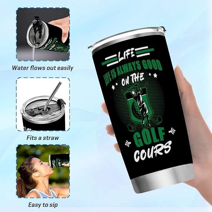 JUDIAN Gifts for Golf Men Gifts for Dad from Daughter Son Birthday Gifts for Father 20oz Tumblers Coffee Travel Mug Gifts Funny Golf Gifts