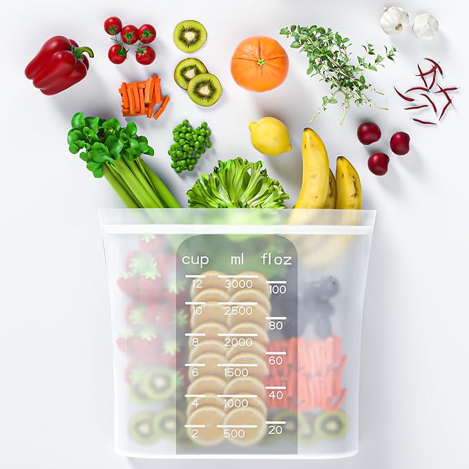 Bangp Premium Silicone Reusable Food Storage Bags,4 Pack(100oz, 50oz, 30oz,15oz),New Generation Stand Up Zip Freezer Bags,Sandwich Snack Bags,Healthy Food Storage Containers,Leak-free,Dishwasher Safe