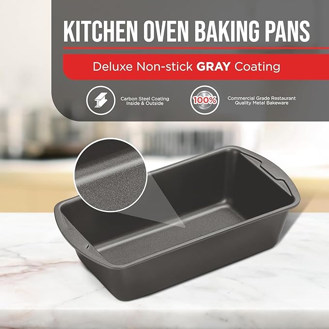 Nonstick Loaf Pan Set Pack of 4, Carbon Steel 11" Large Baking Bread Pan, Oven Safe Up to 450°F, PFOA, PFOS, PTFE Free, Space Saving Stackable Design, Stain Resistant, Dishwasher Friendly, Gray Marble
