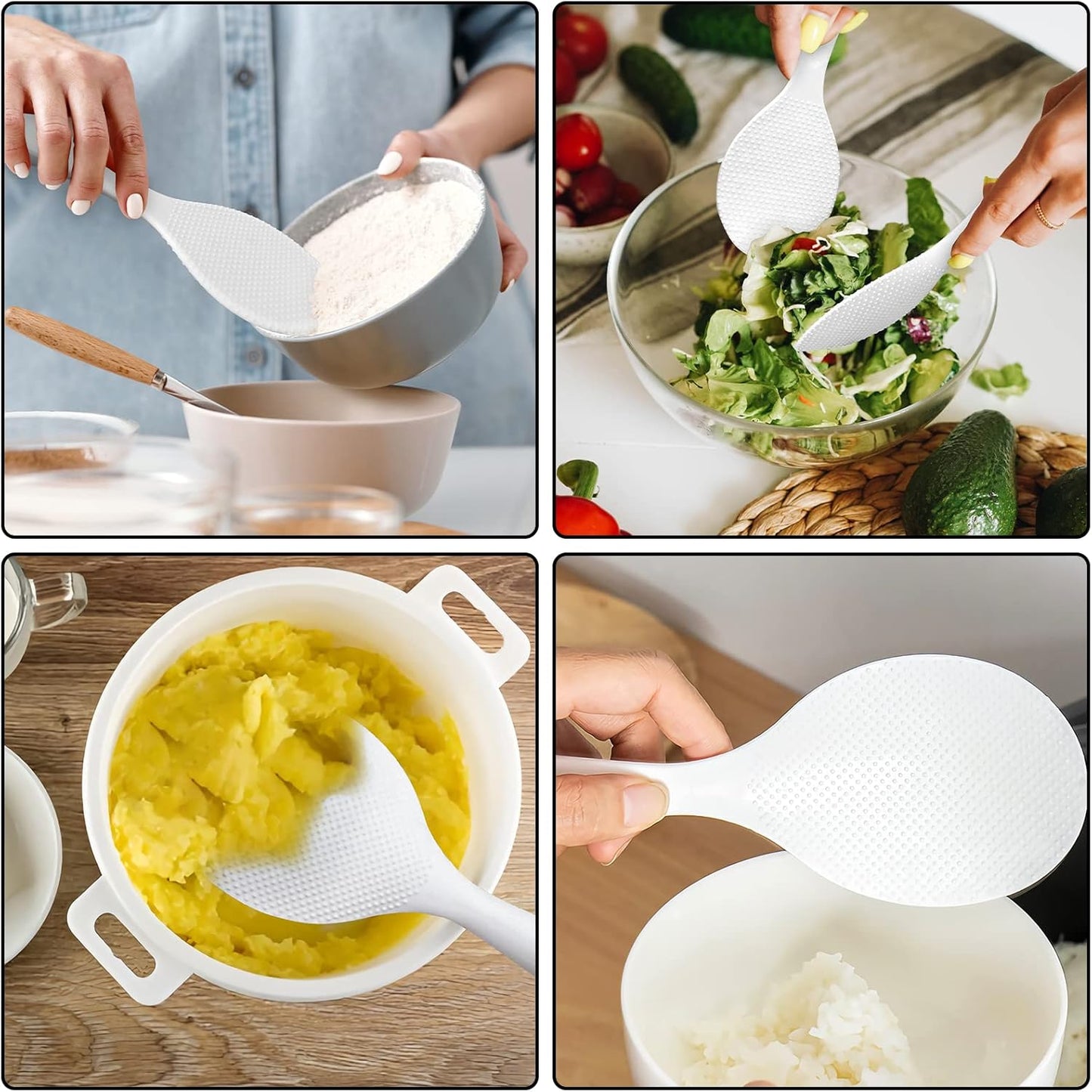 FireKylin 2 Pcs Plastic Rice Paddle,Non Stick Standing Rice Spoon Scooper Spatula,Heat Resistant Rice Cooker Spoon (White)