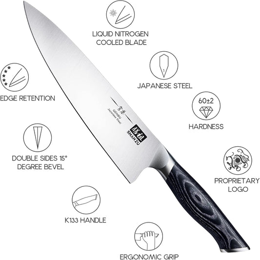 SHAN ZU Customize Chef Knife, 8 incn Japanese Super Steel Sharp Chef's Knives with K133 Ergonomic Handle Practical Father's Day Gift for Your Loved Ones
