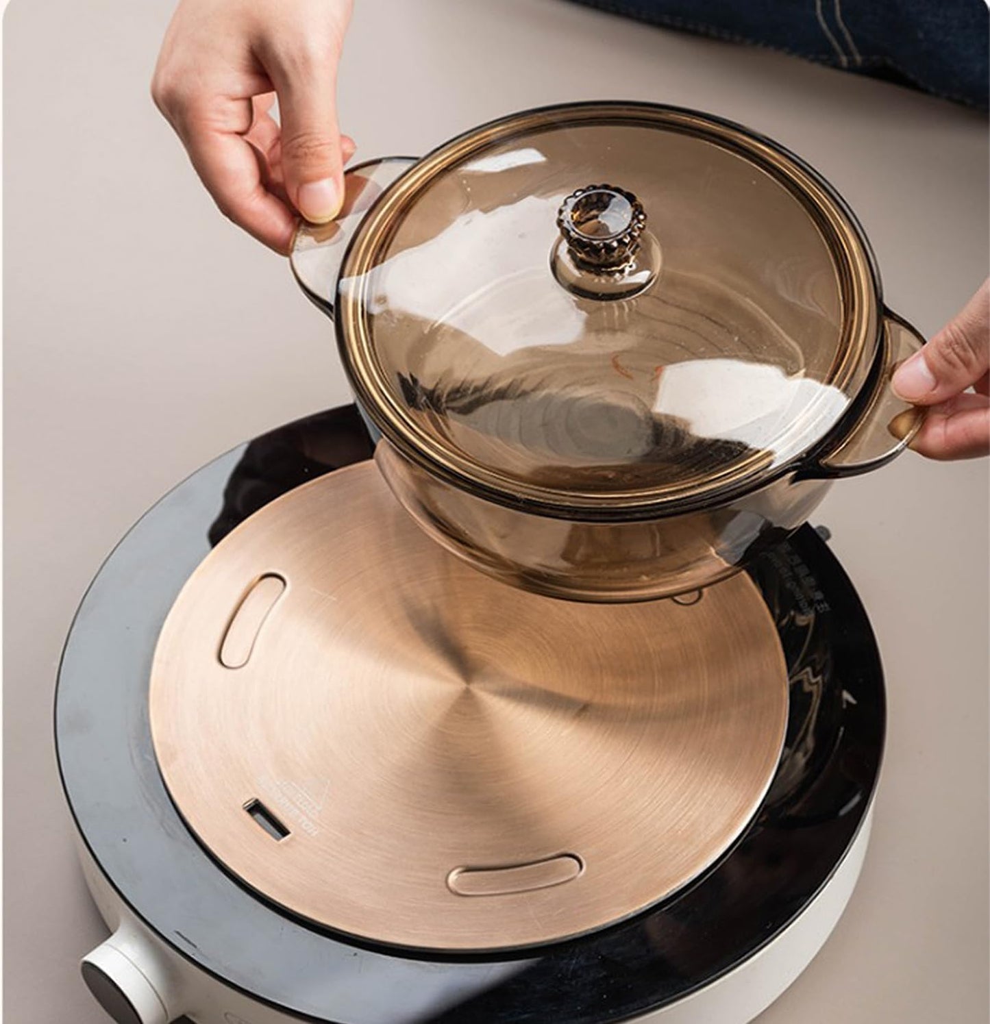 11inch Heat Diffuser Plate, Grourarty Stainless Steel Cooking Induction Adapter Simmer Plate for Electric Gas Glass Cooktop Hob Ring, Induction Cooktop Converter Plate With Handle