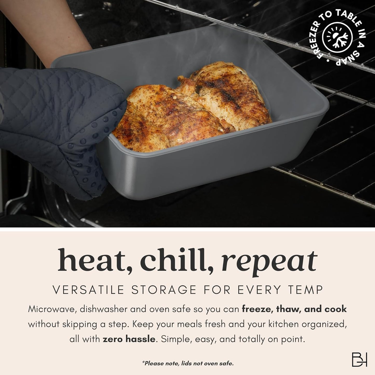 Ceramic Coated Glass Food Storage Container | No PTFE, PFOA, PFAS, and BPA | Reusable Non Toxic Meal Prep Container with Glass Lid | Easy To Store | 5 Cup Square [Smoke]