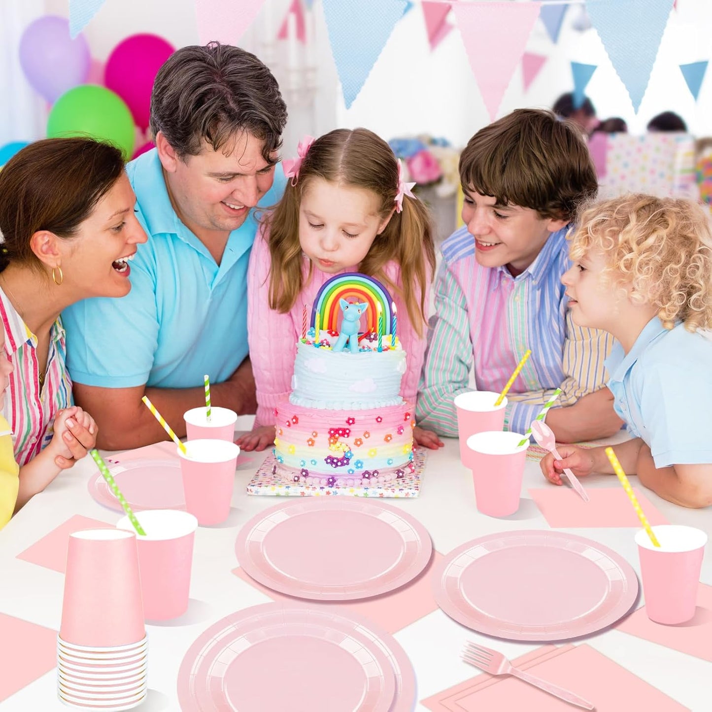 TWOWYHI 228PCS Pink Party Supplies Set Include Paper Plates Cups Pink Napkins Plastic Spoons Forks Knives for 30 Guests Disposable Party Dinnerware For Birthday Wedding Family Picnic