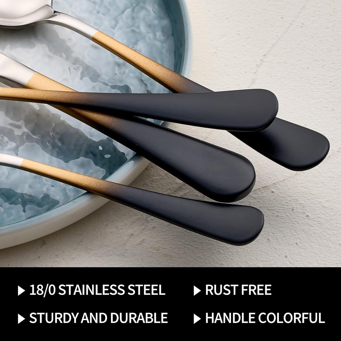 20-Pieces Black gold Silverware Sets for 4,Black gold Handle Stainless Steel Cutlery Set, Include Forks Spoons and Knives Set, Dishwasher Safe Utensil Sets for Home Restaurant