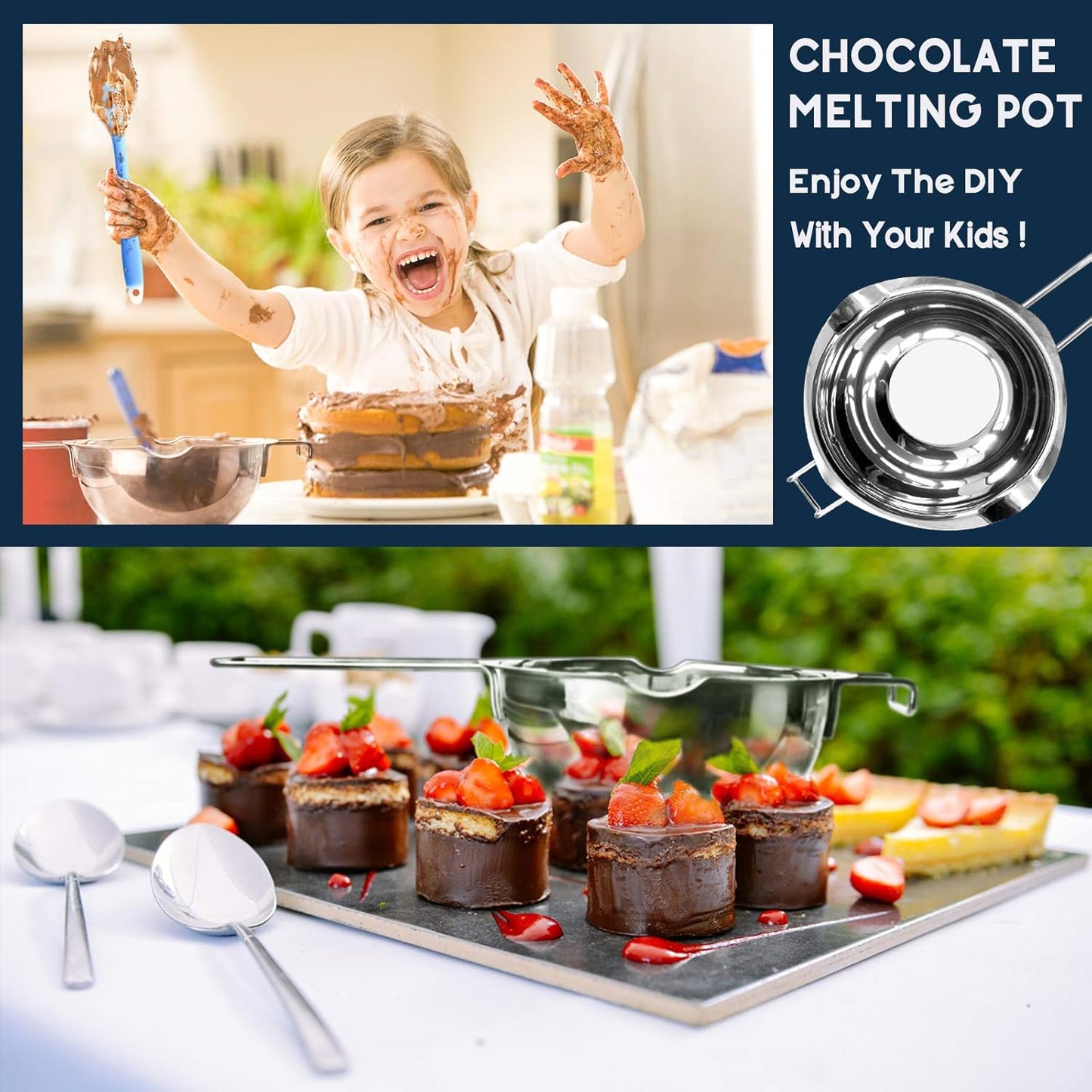 1000ML/1QT Double Boiler Chocolate Melting Pot, 304 Stainless Steel Candle Making Kit with Silicone Spatula for Chocolate, Candy, Candle, Soap, Wax