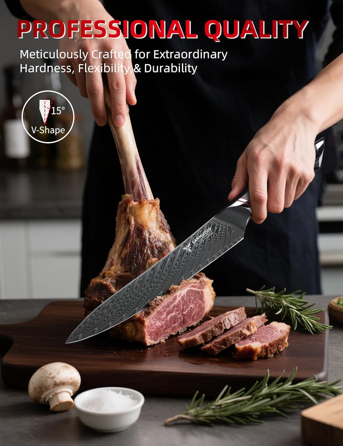 8 Inch Carving Knife, Slicing Knife - Black Damascus Steel with Ergonomic Handle - MIAO Series