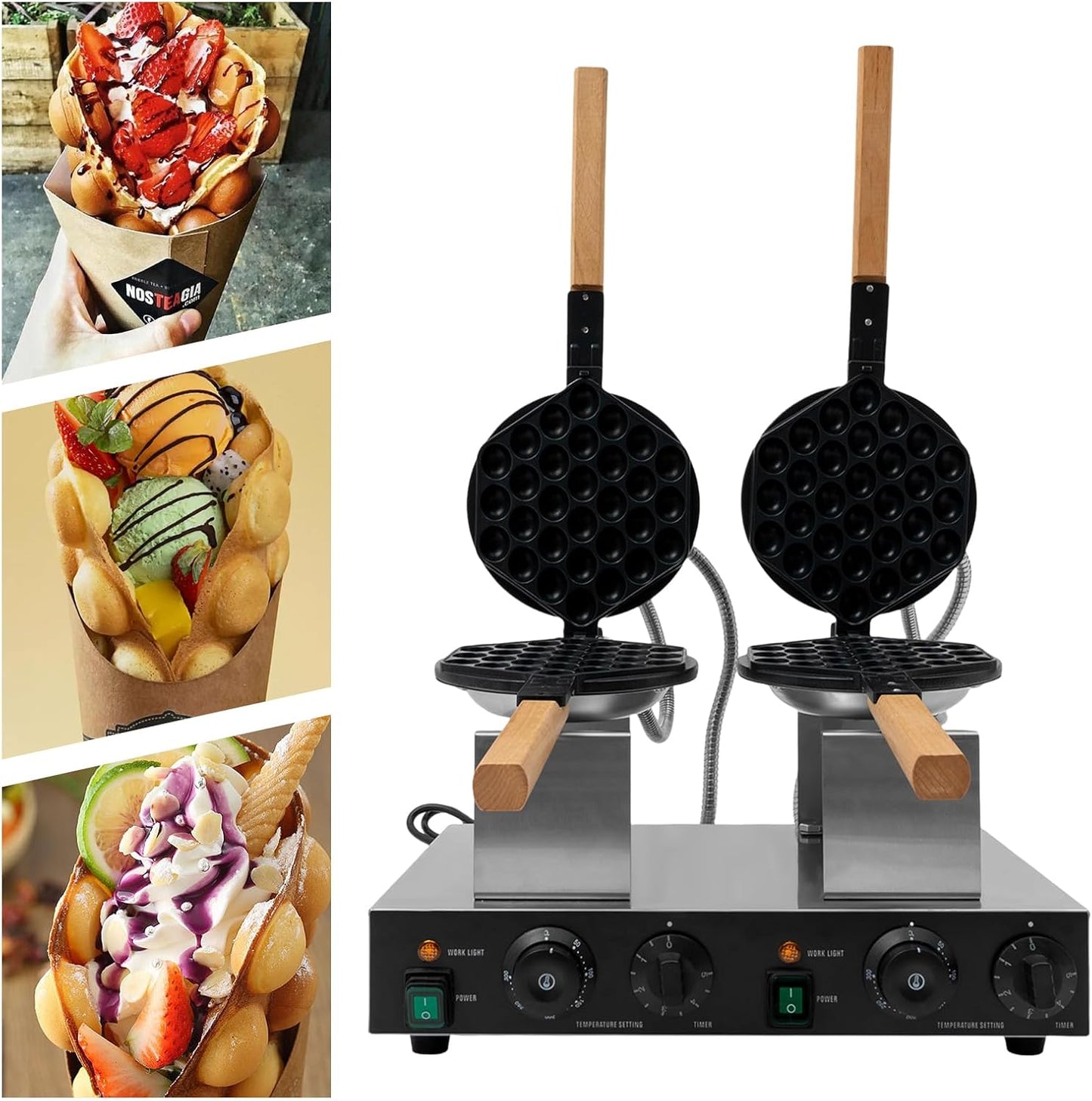 2830W Electric Waffle Maker Machine, 2 Pans Honeycomb Egg Waffle Maker 122-572℉ Non-Stick Waffle Stick Maker for Home & Commercial Use