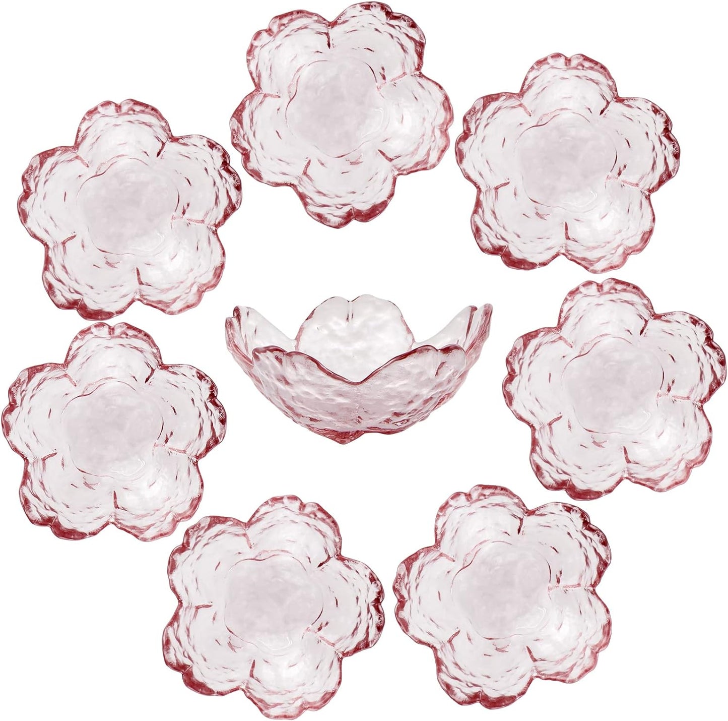 8 Pcs Glass Sakura Soy Sauce Dishes, Cute Mini Dessert Bowls, Stackable Tiny Appetizer Plates for Dips, Seasonings, Snacks, Fruits or Tea Bags, Small Candles, Trinkets (Pink)