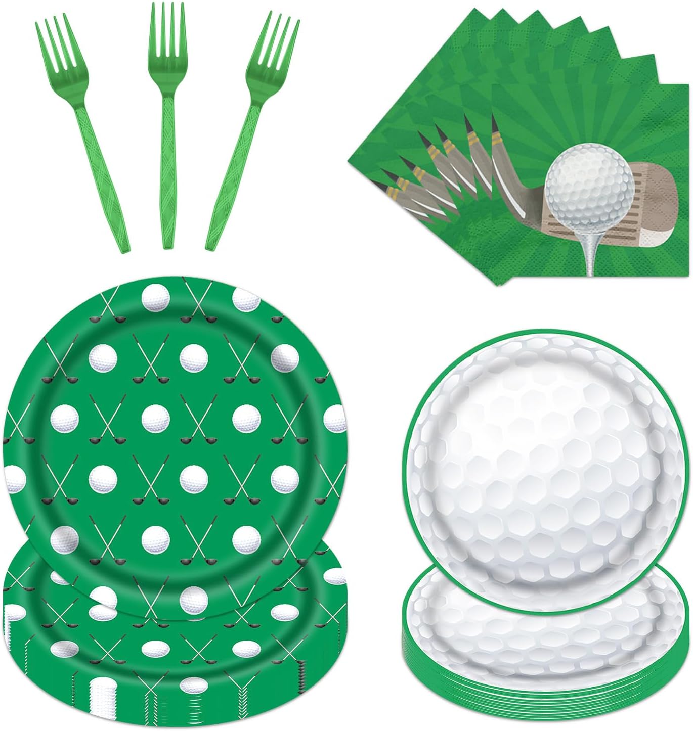 Rakuto Golf Party Plates Supplies, 96PCS Golf Birthday Party Decorations Tableware Supplies, Disposable Paper Plates Napkins Forks Sets(24 Guests)