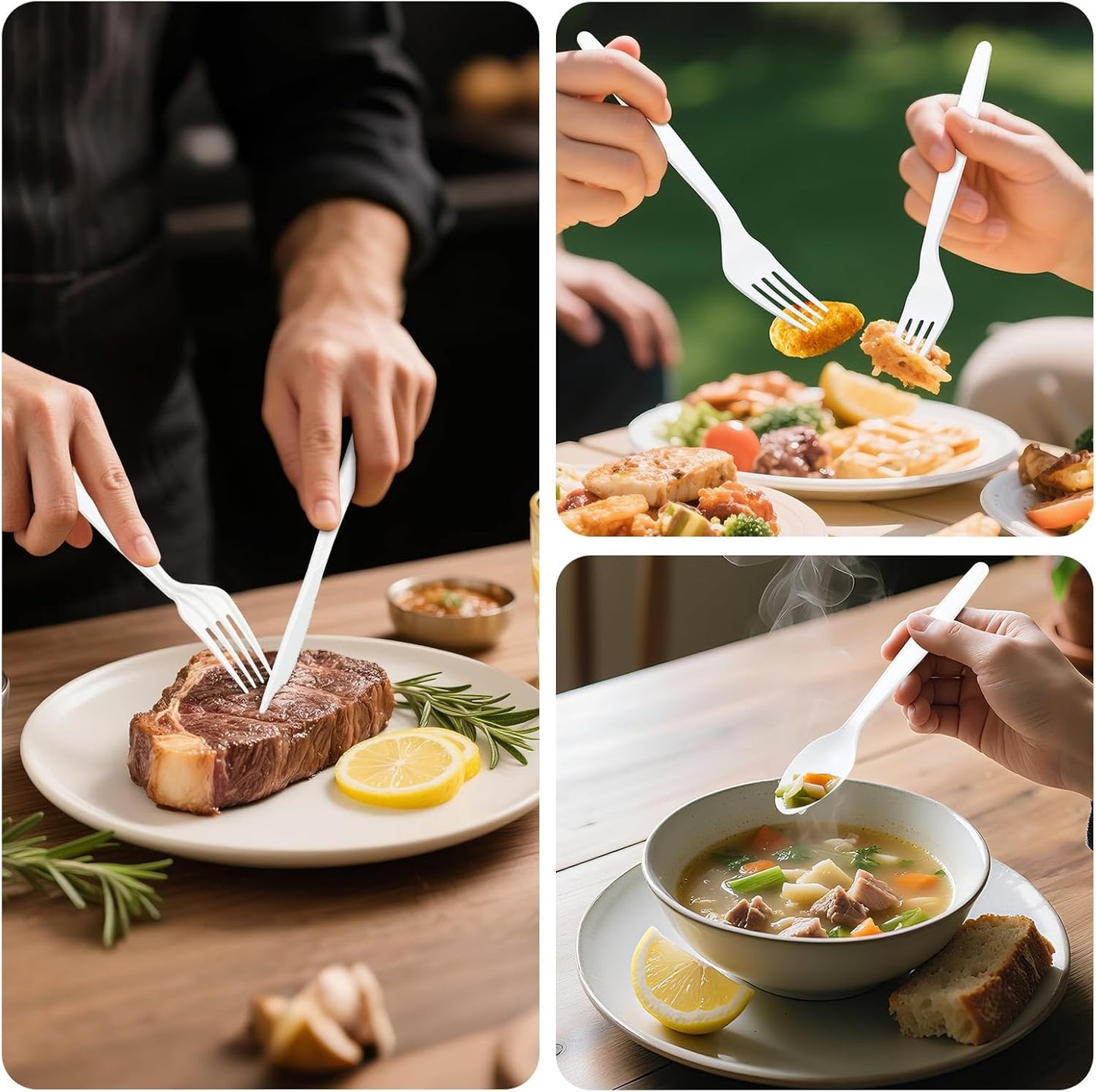 Compostable Utensils Set (300Pack), Heavy Duty & Eco-Friendly No-Plastic Spoons, Forks, Knives Cutlery Set - 100% Disposable Cornstarch Flatware for Lounge Party Wedding BBQ Picnic Camping