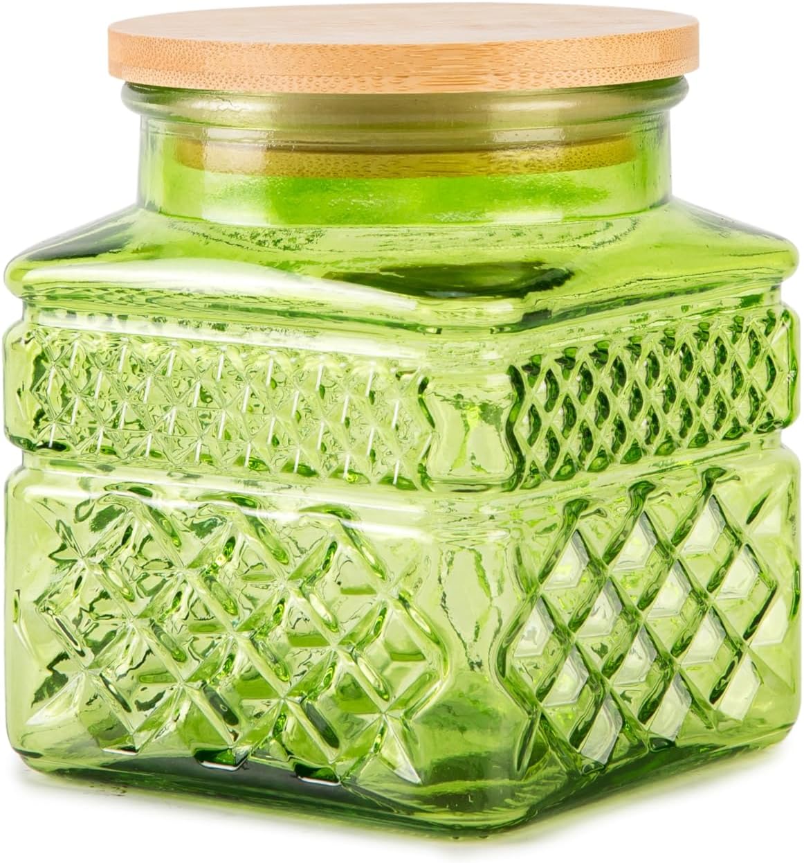 Glass Storage Canister with Airtight Lids, 20.3 oz Candy Jar Cute Jar for Ground Coffee, Tea Bag, Snacks Vintage Decorative Glass Jars for Coffee Bar Kitchen Counter Table
