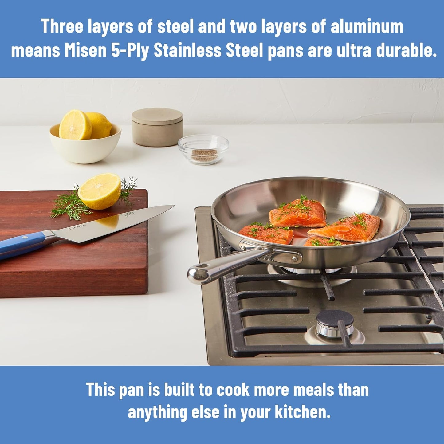 Misen 5-Ply Stainless Steel 10" Frying Pan - Professional Cookware for Induction, Gas and Electric - Dishwasher Safe, Oven Safe to 800°F - Durable, Versatile, Even Heating