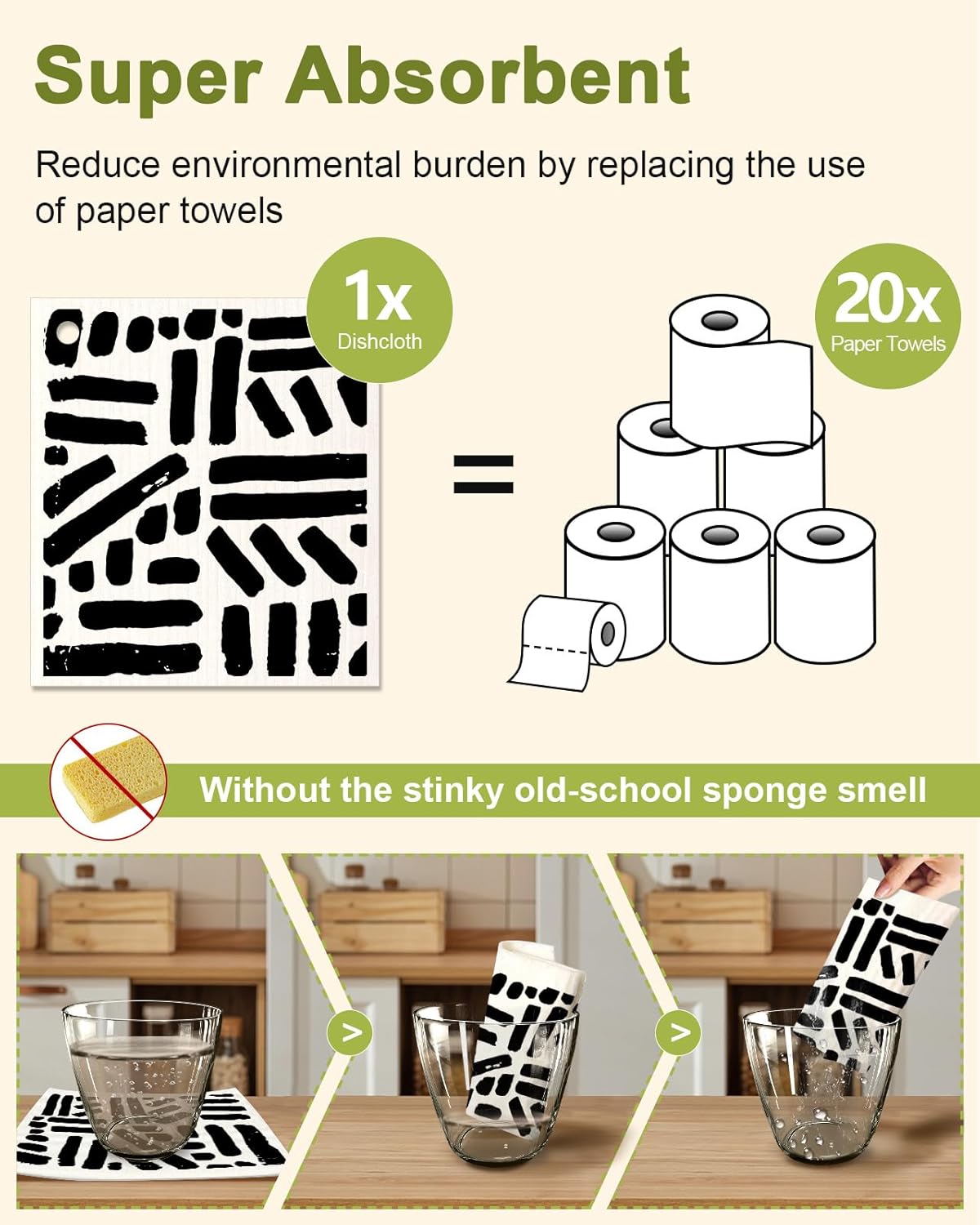 6 Pack Swedish Dishcloths for Kitchen - Reusable Dish Cloths for Washing Dishes Absorbent Cute Funny Kitchen Towels Cleaning Sponge, Line Drawing