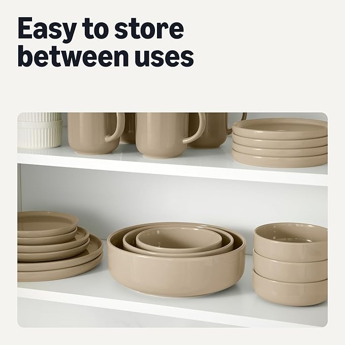 Amazon Basics Glazed Stoneware Bowls, Ceramic 4-Piece Set, Dishwasher-Safe, 5.5 in., Linen Gray