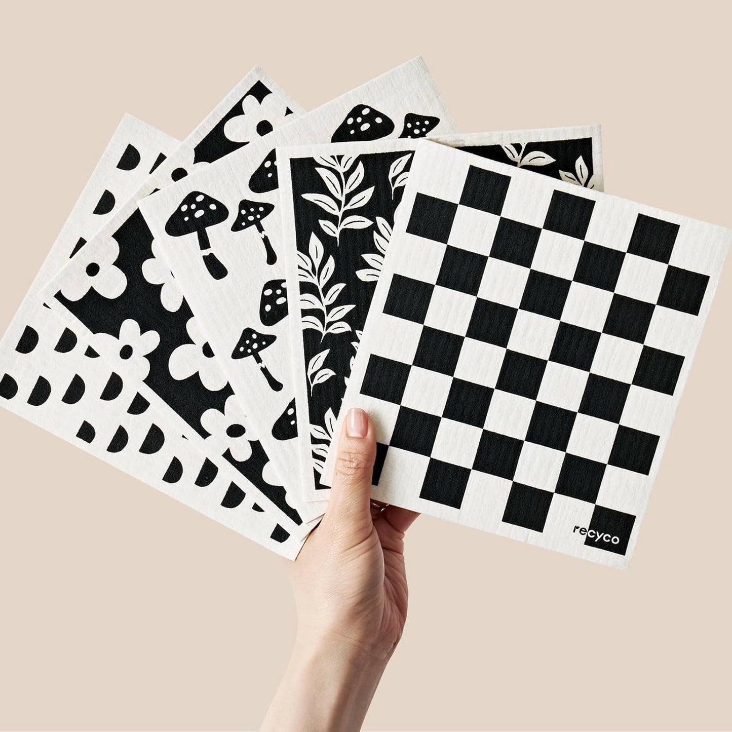 RECYCO Swedish Dishcloths for Kitchen | 5 Pack Mystic Meadows Washable Dish Rags | Cellulose Reusable Cleaning Paper Towels | Absorbent Counter Dish Cloth Sponge Kitchen Wipes, 8" L x 7" W