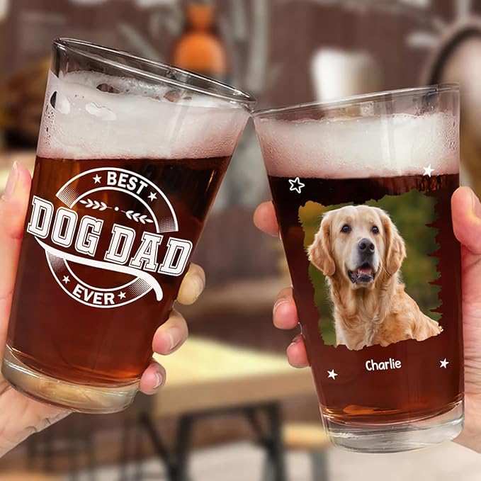 Wrappiness Best Mom Dad Logo Personalized Beer Glass - Custom Photo 16oz Glassware for Beer Soda Cocktails - Gift for Dog Lovers, Father's Day, Birthday Gift for Parents