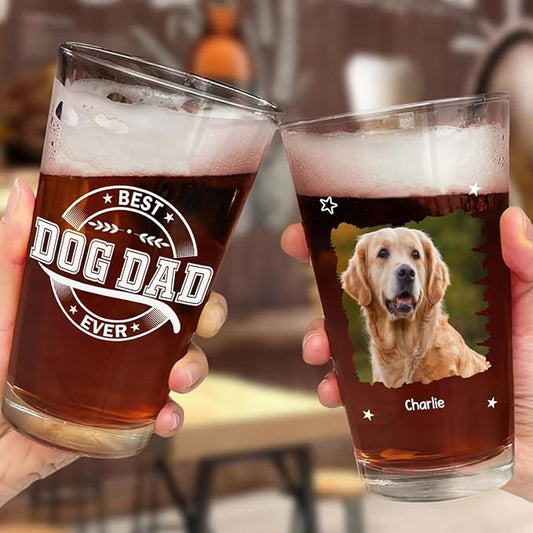 Wrappiness Best Mom Dad Logo Personalized Beer Glass - Custom Photo 16oz Glassware for Beer Soda Cocktails - Gift for Dog Lovers, Father's Day, Birthday Gift for Parents