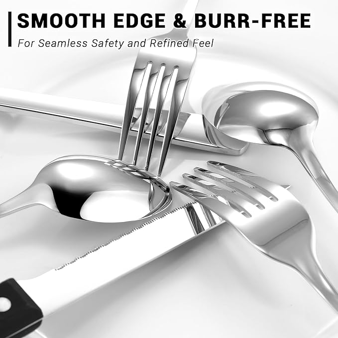 BEWOS 72-Pieces Silverware Set for 12 - Stainless Steel Flatware Set with Mirror Polish, Cutlery Set Including Steak Knives, Forks and Spoons, Dishwasher Safe for Restaurant (Silver)