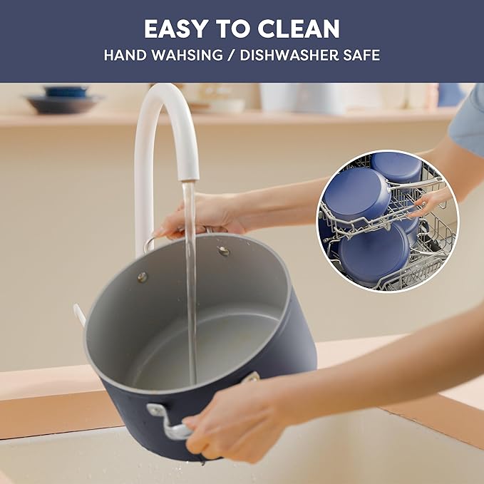 CIARRA Nonstick Dutch Oven with Lid, 6.2 QT Ceramic Dutch Oven with Dual Handles, Non Toxic, PTFE & PFOA Free, Oven Safe & Compatible with All Stovetops, Blue