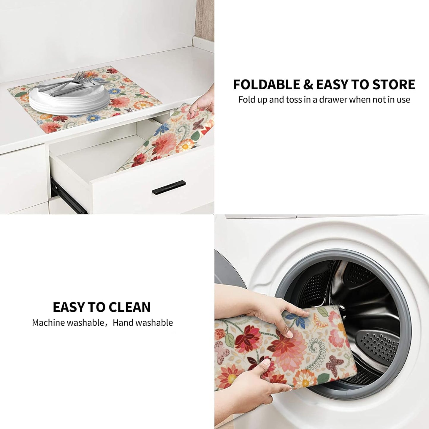 Mandala Flowers Dish Drying Mat 16x18 Inch, Microfiber Absorbent Fast Dry Mat Colorful Floral Large Dish Mat Drying Kitchen Mat, Kitchen Drying Pad for Kitchen Counter Coffee Bar Decor Gifts