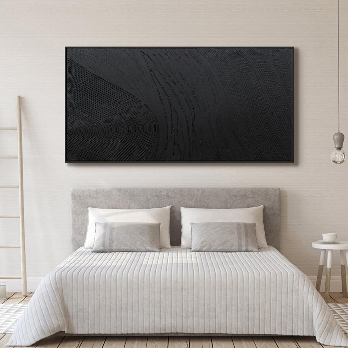 Large Modern Wall Art for Living Room Abstract Canvas Wall Art Decor Framed Large Black Wall Art Canvas Art Wall Decor Hand Painted Black Texture Artwork for Walls Bedroom Office Wall Decor 29"x58"