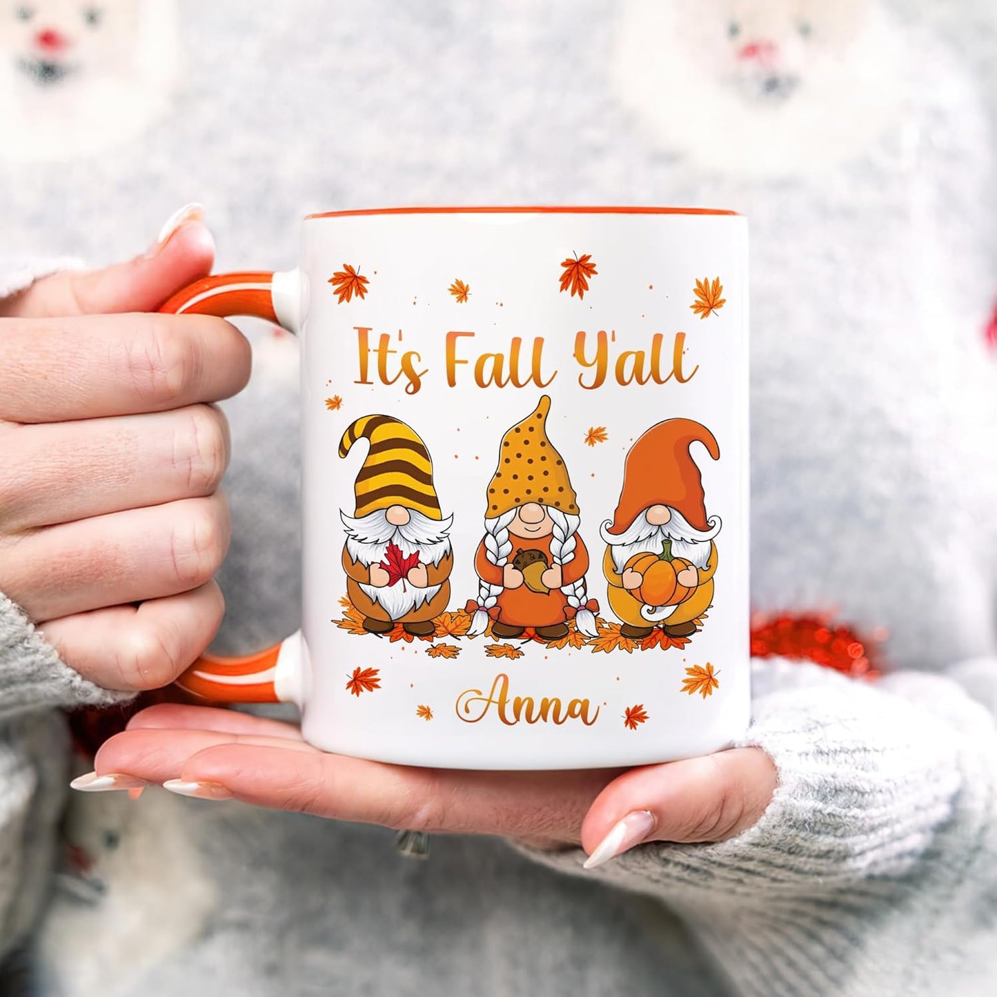 Hyturtle Personalized - Happy Fall Y'all - Custom Name Coffee Cup Ceramic Mug 11oz 15oz - Gnome Gifts For Women - Autumn Gifts - Fall Thanksgiving Decor Gift - Birthday