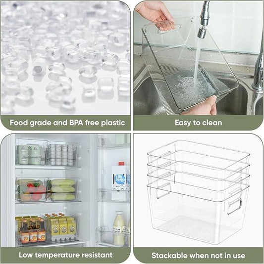 BALEINE Clear Plastic Storage Bins, Pantry Organization, BPA Free Stackable Refrigerator Organizers and Storage with Handles for Kitchen Fridge Cabinet Bathroom (6PK, 9.5x5.5x4.5)