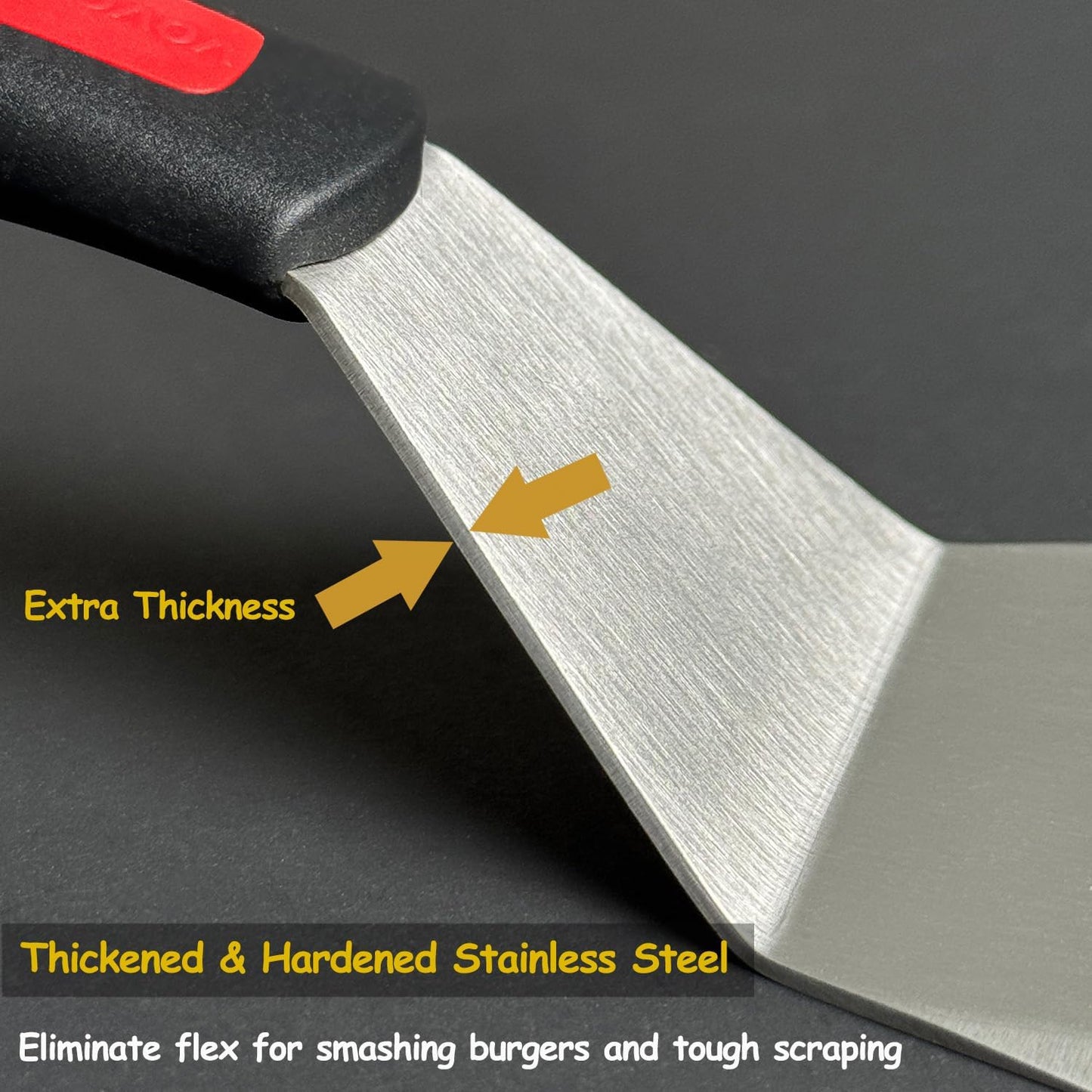 Stainless Steel Spatula Set with Heat Resistant Silicone Handle, VOVOLY Metal Spatulas For Kitchen Use, Thickened Smash Burger Spatula, Fish Flipper, Bench Scraper