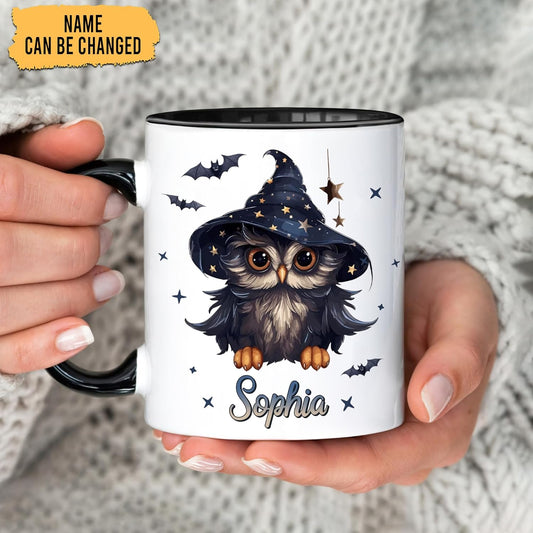 Hyturtle Personalized Halloween Owl Mug - Owl Gift For Women Lover - Wild Animal Lover Gift For Her - Spooky Season Decor For Fall Season Halloween - Custom Name Coffee Cup Ceramic Mug 11 oz 15 oz