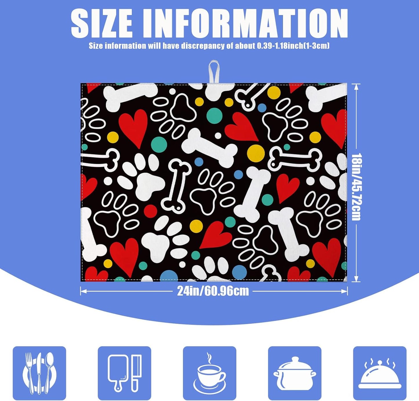 Dog Paw Bone Dish Drying Mat for Kitchen Counter Drying Pad Absorbent Reversible Dish Drainer Rack Mats Draining Pad 18"x24"Inch