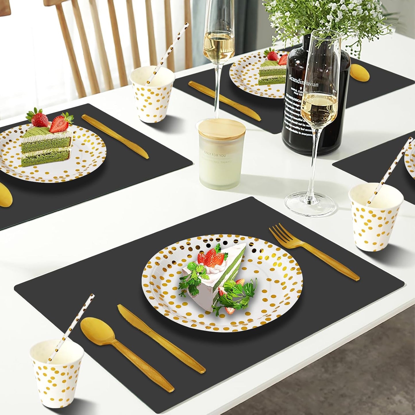 Paper Plates and Napkins Set, 193 Pieces White Gold Party Supplies Includes Paper Plates Cups Napkins Straws and Cutlery for Birthday Wedding Holidays Parties Decorations-24 Guests