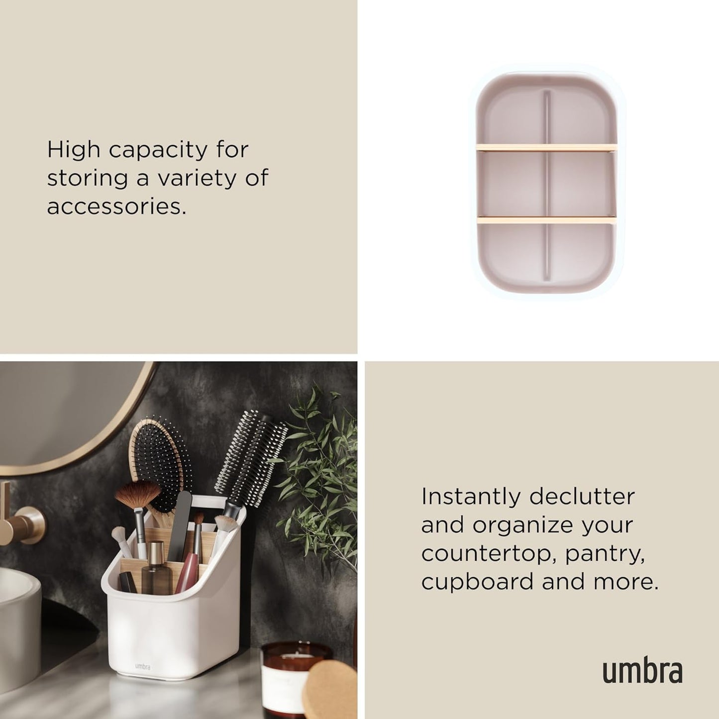 Umbra Bellwood Utensil Holder Kitchen Storage Organizer with Removeable Dividers, White/Natural