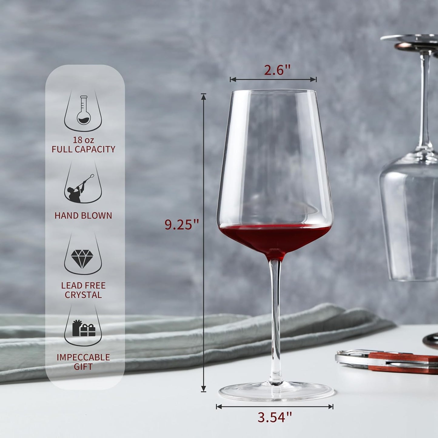 Red Wine Glasses Set of 4, Hand Blown Stemmed Wine Glass 18oz, Premium Crystal White Wine Glasses for Christmas, Birthday, Wedding Gift