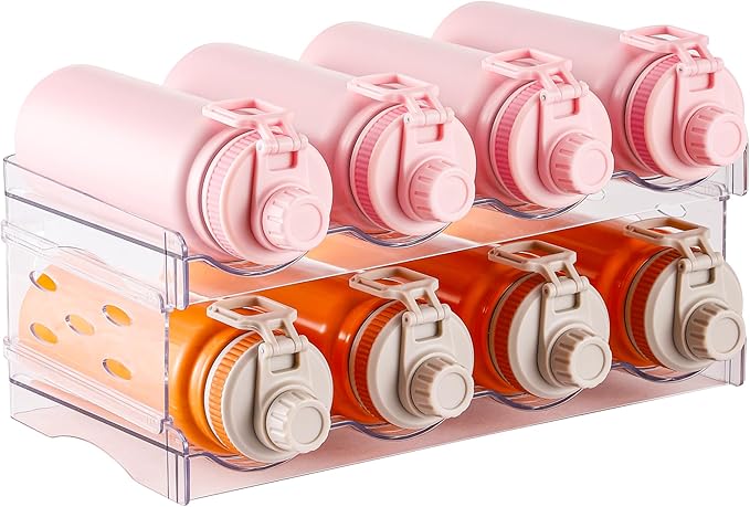 IEEK 2 Pack Stackable Wine and Water Bottle Holder Free-Standing Fridge Wine Bottle Organizers Clear Plastic Water Bottle Holder for Cabinet,Refrigerator,Pantry,Kitchen Countertops,Holds 8 Bottles