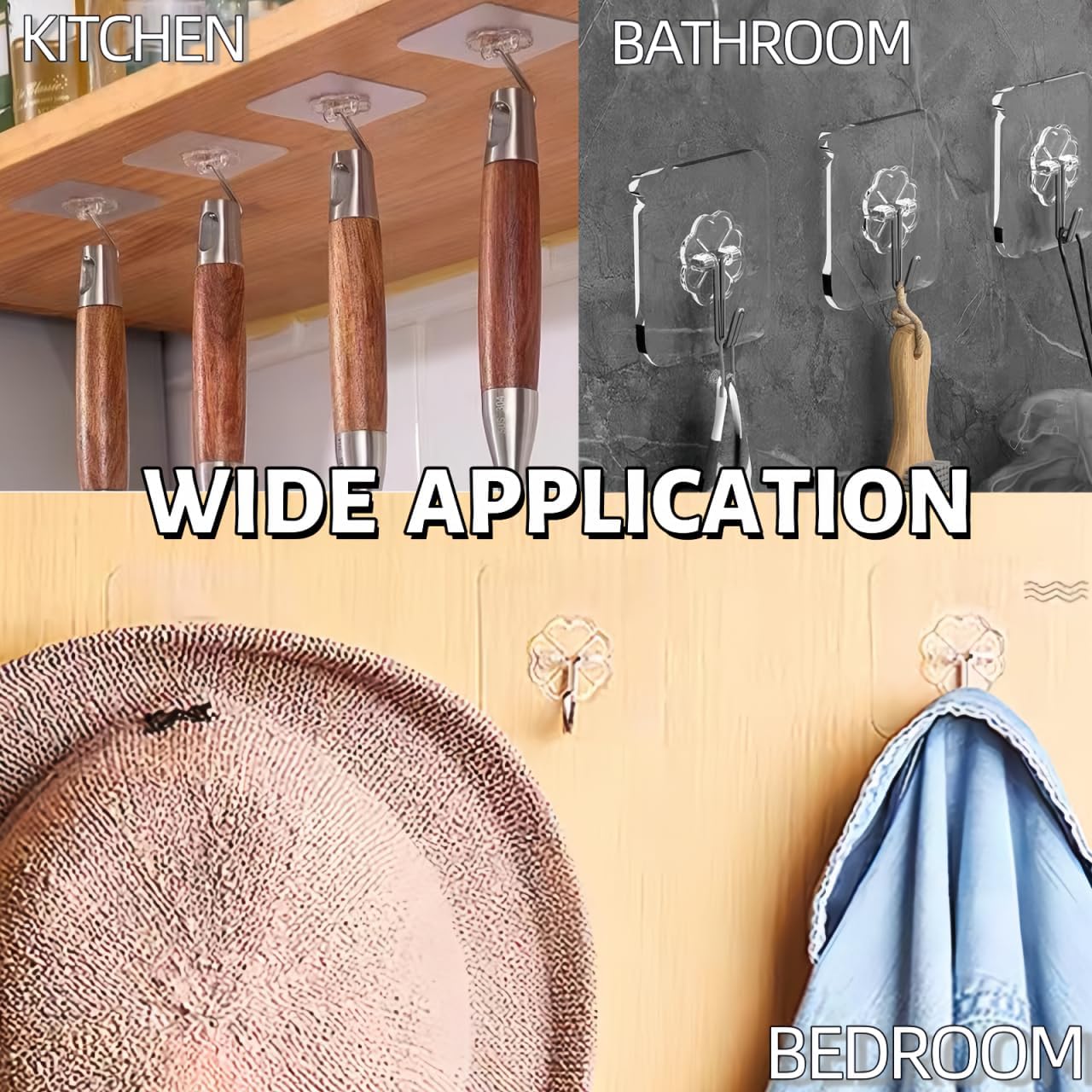 DDMY 24 Packs Hooks for Hanging Wall Hooks Transparent Reusable Waterproof Adhesive Hook for Kitchen Curtain, Towel Hook for Bathrooms, Heavy Duty Self Coat Hook for Walls No Damage