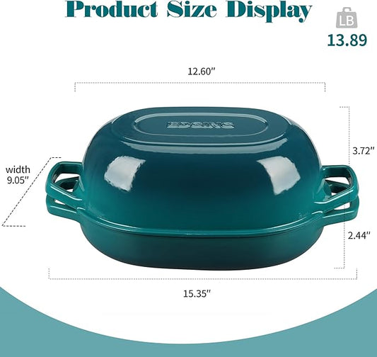 Enameled Cast Iron Oval Dutch Oven Pot with Lid, Dutch Oven for Sourdough Bread Baking, Oval Bread Pan, 7qt, Darkcyan